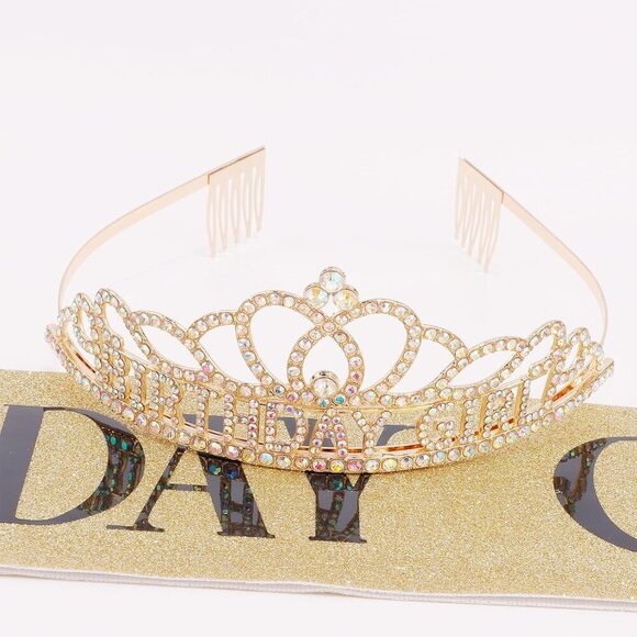 Birthday Crown and Sash Kit for Women Girls Rhinestone Tiara Party Accessory - Picture 5 of 7